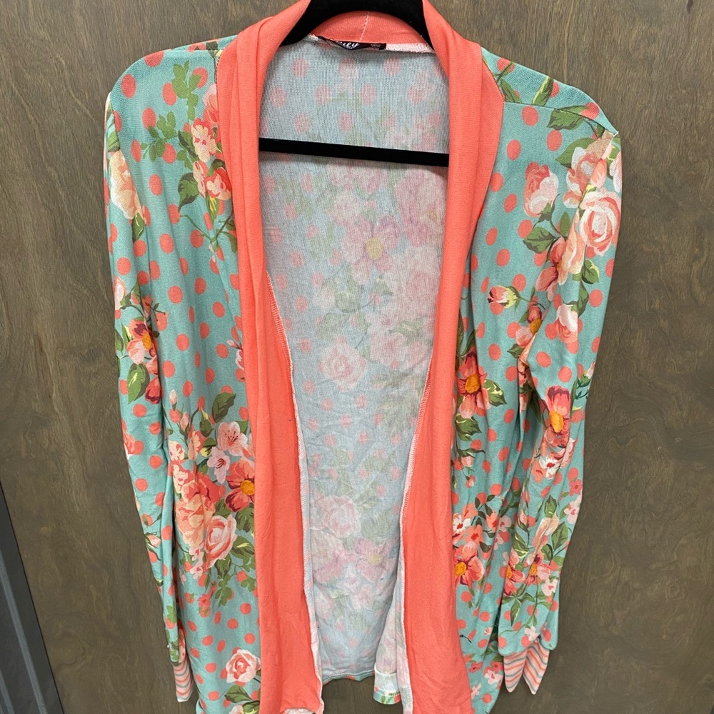 Lily Coral and Green Floral Cardigan
